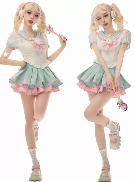 Bunny Clothes, Pleated Flare Skirt, Skirt Tops, Female Pose Reference, Body Reference Poses, Standing Poses, Human Poses Reference, Figure Poses, Poses References