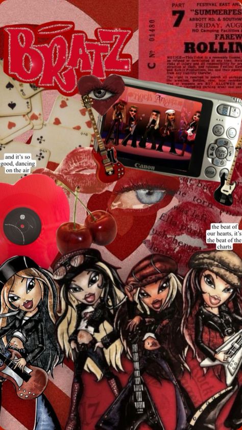 Bratz Red Wallpaper, Bratz Dolls Aesthetic Rock Angelz, Bratz Wallpaper Sasha, Sasha Bratz Aesthetic Wallpaper, Bratz Rock Angelz Wallpaper, Brats Rock Angelz, Bratz Core Aesthetic, Y2k Wallpaper Bratz, Bratz Dolls Aesthetic Wallpaper Iphone