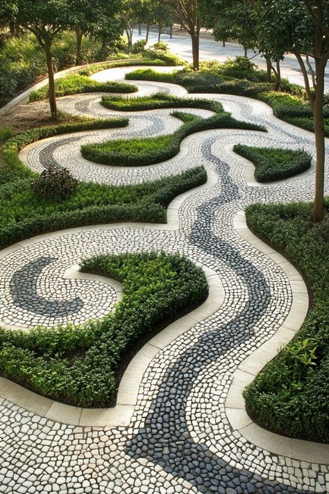 Add a modern touch to your garden with geometric layouts! 🌿🔷 Use geometric patterns and shapes to create a contemporary and visually striking garden design. Learn how to incorporate these elements for a garden that's both functional and stylish. #GeometricGardens #ContemporaryDesign #GardenTrends Botanical Garden Design Plan, Path Architecture, Park Pathway, Outdoor Tiles Floor, Sustainable Garden Design, Geometric Garden, Modern Design Ideas, Garden Layouts, Architecture Garden