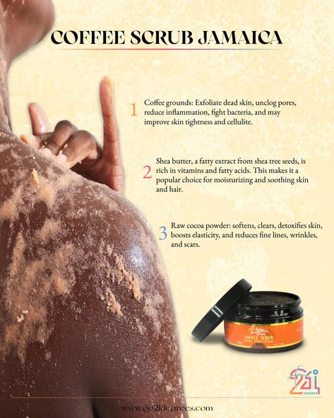 Awaken your senses and revive your skin with our Jamaican Coffee Body Scrub! This luxurious blend of ground coffee beans, cocoa powder, and shea butter brightens, tightens, and exfoliates, leaving you with radiant, healthy skin. Experience the aroma of Jamaican coffee as it buffs away dead cells, revealing smoother, firmer skin. Made in Jamaica with love, this scrub is your island escape in a jar. ➡Swipe right to meet Georgia, the creator behind this amazing coffee scrub. 🛒Shop now at:... Jamaican Coffee, Homemade Scrub, Firmer Skin, Coffee Body Scrub, Arabic Coffee, Ground Coffee Beans, Dead Cells, Coffee Scrub, Holistic Beauty