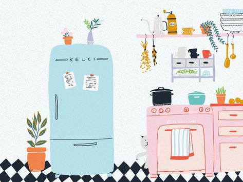 My Dream Kitchen by JK Kelci Soup Party, Kitchen Cartoon, My Dream Kitchen, Pastel Kitchen, Kitchen Drawing, Interior Illustration, 수채화 그림, Food Illustration, Illustration Inspiration