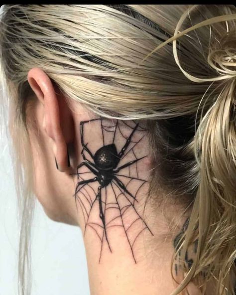 Web Neck Tattoo, Spider Web Neck Tattoo, Spider Neck Tattoo, Black Widow Spider Tattoo, Black Widow Tattoo, Tattoo On Neck, Best Neck Tattoos, Spider Web Tattoo, See Tattoo