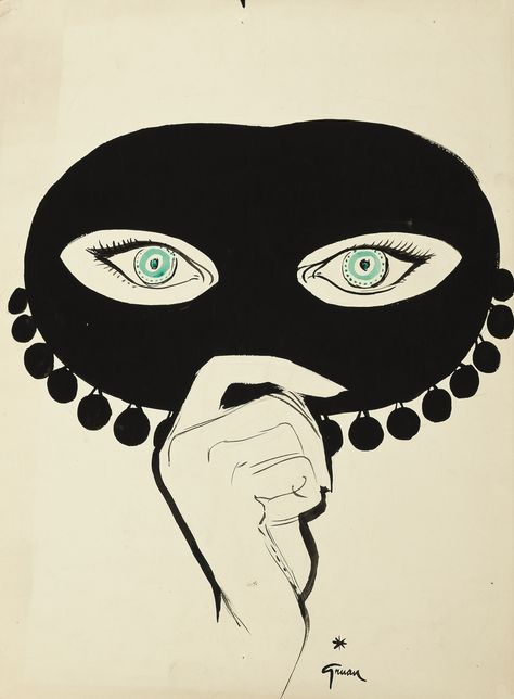 René Gruau (1909-2004), Le Masque Rene Gruau, Black Mask, Fashion Illustrator, Art And Illustration, Artsy Fartsy, Fashion Drawing, Fashion Illustration, Art Inspo, Illustration Design