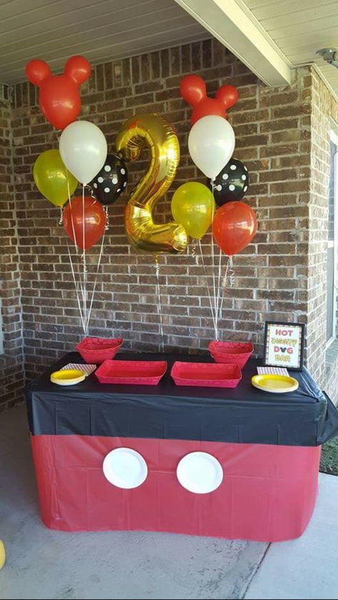 Mickey Mouse Birthday Party, Mickey Mouse Birthday Cake, Mickey Mouse Party Ideas, Disney Birthday, Party Decor Minnie Mouse Birthday Party Ideas 2nd Cake Mickey Cupcakes, Twoodles Birthday Party Decorations, Mickey Party Table, O Toodles Party Ideas, 2nd Mickey Mouse Birthday, Mickey Mouse Table Decor, Simple Mickey Mouse Party, Mickey Mouse Birthday Table Set Up, Mickey Mouse Club House 1st Birthday