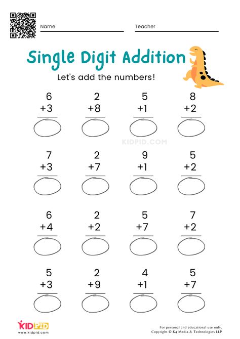 Single-digit Addition Math Worksheets & Free Printables Single Digit Addition Worksheets, Free Addition Worksheets, Touch Math, Math Addition Worksheets, Free Printable Math Worksheets, School 2021, Addition And Subtraction Worksheets, Mathematics Worksheets, Nouns Worksheet