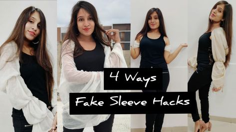 #Fashionhacks #FakeSleeves #FashionBlogger Uncomfortable with wearing a sleeveless dress or tops? Now make your own sleeves. Yes, you can create your own fake sleeves from a dupatta / shrug and it's super easy. This fashion video will just make your day better. I'll keep uploading more fashion Blog and till then keep it stylish and don't forget to comment if you like it or not! Do subscribe my channel if you love such fashion hacks! Sleeveless Dress Hack, Sleeve Hacks, Dressing Hacks, Fake Sleeves, Sleeveless Kurta, Party Tiara, Tie Sleeve Dress, Gown With Dupatta, Make Your Day Better