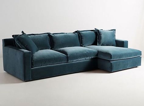 This Anthropologie Couch Is My Dream Couch | Hunker Anthropologie Denver Sectional, Deep Velvet Sofa, Velvet Sectional Couch, Colored Sectional Couch, Joy Bird Couch, Unique Sofa Design Living Rooms, Library Couch, Anthropologie Couch, Unique Sofa Design