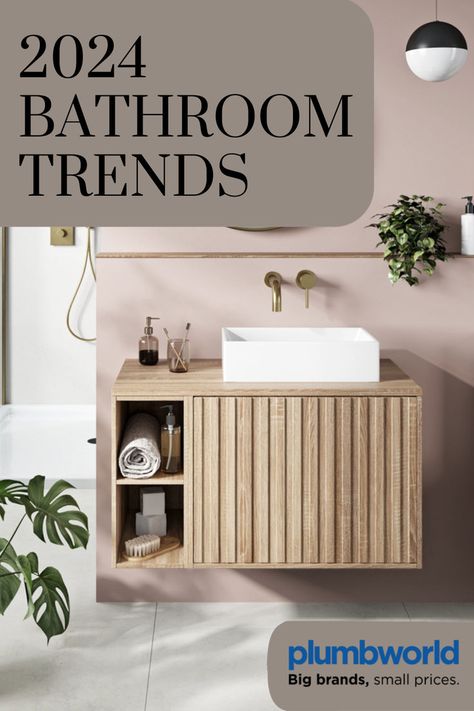 Intersted to know what bathroom themes are on trend for 2024? Take a look at out 2024 bathroom trends blog post. From spa style bathrooms to sustainability there's something for everyone. Sustainable Bathroom Design, On Trend Bathrooms, 2024 Bathroom Trends Small, 2024 Guest Bathroom Trends, Spa Type Bathroom, Pool House Bathroom Decor, Bathroom Styles 2024, Spa Looking Bathroom Ideas, 2024 Bathroom Color Trends