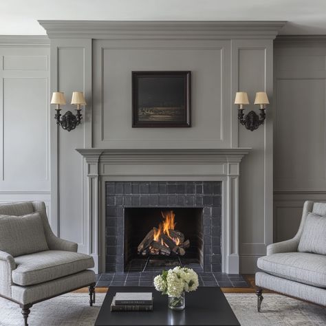 Light gray walls fireplace Light Grey Fireplace, Grey Fireplace Surround, Fireplace In Dining Room, Light Gray Walls, Grey Fireplace, Grey Wall Decor, Chelsea Gray, Paint Fireplace, Dining Room Fireplace