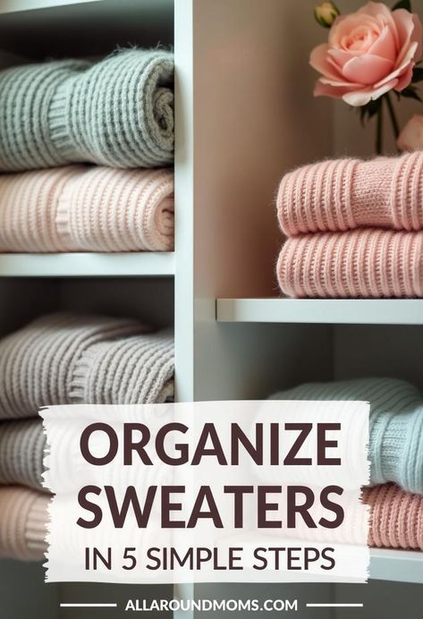 Organizing sweaters in your closet is an essential task for maintaining a tidy and efficient wardrobe. By implementing a few simple strategies, you can transform your cluttered closet into a well-organized space. Proper folding techniques, efficient storage solutions, and thoughtful arrangement can maximize space and make it easier to find your favorite sweaters when needed. Discover how to streamline your closet and simplify your daily routine. Sweater Shelf Organization, Space Saving Sweater Storage, How To Organize Clothes On Shelves, How To Store Sweatshirts In Closet, How To Hang Sweaters, How To Organize Sweaters In Closet, Organize Sweaters In Closet, Knitting Organization Ideas, Sweater Storage In Closet