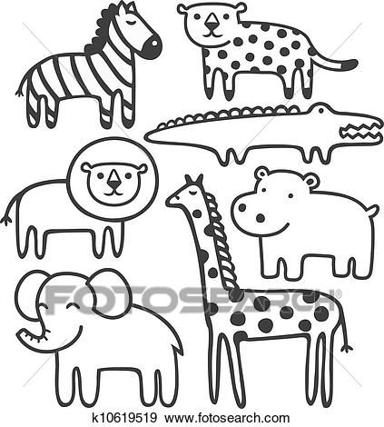 Wild animals in black and white vector illustration set View Large Clip Art Graphic Animal Clipart Black And White, Animals In Black And White, Zoo Animal Coloring Pages, Animal Outline, Animal Printables, Black And White Vector, Fantasy Magic, Animal Activities, Zoo Animal