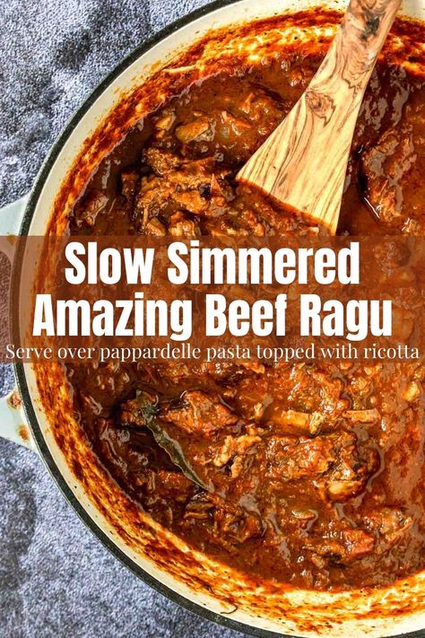 Slow Cooked Ragu, Best Beef Ragu Recipe, Italian Beef Ragu Recipe, Slow Cooked Beef Ragu, Beef Ragu Lasagna, Beef Ragu Dutch Oven, Slow Cooked Pasta, Ragu Recipes Beef, Beef Shank Ragu