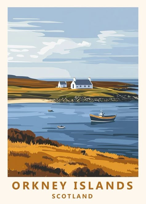 Orkney Islands Scotland, 2025 Summer, Train Posters, Palm Trees Painting, Orkney Islands, Tourism Poster, Acrylic Markers, Old Advertisements, Retro Travel Poster