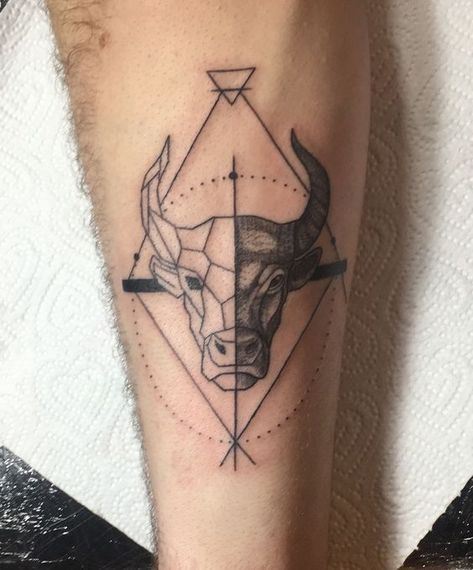 30+ Best Taurus Tattoo design ideas - Hike n Dip Geometric Taurus Tattoo Design, Bull Zodiac Tattoo, Taurus Tattoo For Guys, Geometric Bull Tattoo, Geometric Tattoo Taurus, Bull Tattoo Design For Men, Taurus Bull Tattoos Design, Taurus Bull Tattoo, Bulls Tattoo