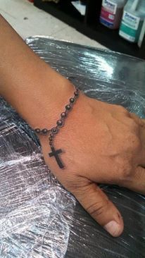 Rosary Hand Tattoo Men, Cross Necklace Tattoo On Hand, Rosery Tattoos Men, Cross Hand Tattoo Men, Cross Bracelet Tattoo, Cross Chain Tattoo, Rosary Wrist Tattoo, Rosary Tattoo For Men, Rosary Hand Tattoo