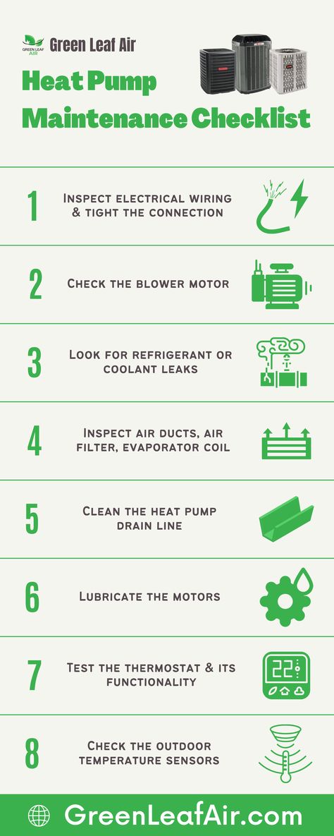 Everything You Need to Know about Heat Pump Servicing & Maintenance… #GreenLeafAir #HeatPumpServicing #HeatPumpMaintenance #HeatPump #HVACSystem #HVAC #HeatPumpMaintenanceChecklist #HeatPumpMaintenance #MaintenanceChecklist Article – https://www.greenleafair.com/everything-you-need-to-know-about-heat-pump-servicing-maintenance/ Infographic – https://www.greenleafair.com/heat-pump-maintenance-checklist-infographic/ Hvac Infographic, Checklist Infographic, Air Heat Pump, Refrigeration And Air Conditioning, Commercial Hvac, Ac Repair Services, Maintenance Checklist, Hvac Services, Duct Cleaning