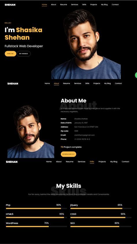 Personal portfolio website design - Responsive Landing pages Web Developer Portfolio Website, Personal Portfolio Website Design, Portfolio Website Design Inspiration, Web Developer Portfolio, Webpage Design Layout, Developer Portfolio, Cv Website, Portfolio Website Inspiration, Personal Website Design