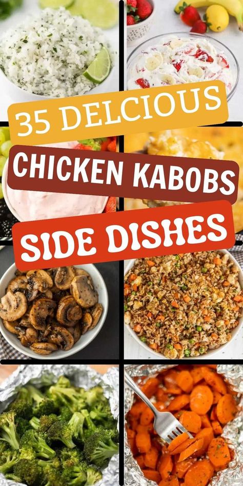 Knowing What to Serve with Chicken Kabobs will make this dish a hundred times better. These 35 delicious side dish recipes that pair well with kabobs. Summer BBQ will never be plain and boring with these delicious side dishes for kabobs. #grillonadime #whattoservechickenkabobs #chickenkabobssidedishes Chicken Kabob Side Dishes, Sides For Chicken Kabobs, Chicken Kabobs Sides Dishes, Kabob Sides Dish Ideas, Grill Vegetables In Foil, Grilled Chicken Sides, Chicken Kebobs, Bbq Kabobs, Andouille Sausage Recipes