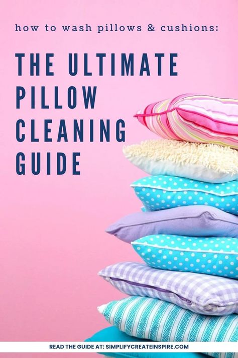 Follow these steps on how to wash pillows, throw pillows, body pillows and other types of cushions. This is a tutorial on how to wash pillows including instructions for how to wash throw pillows, how to wash a body pillow, how to wash memory foam pillows and tips for keeping your pillows and cushions fresh between washing. Pillow cleaning tips and instructions. How To Wash Throw Pillows, Cleaning Pillows, Body Pillows, Memory Foam Pillows, Cleaning Guide, Neck Pillow Travel, White Throw Pillows, Pregnancy Pillow, Throw Pillow Inserts