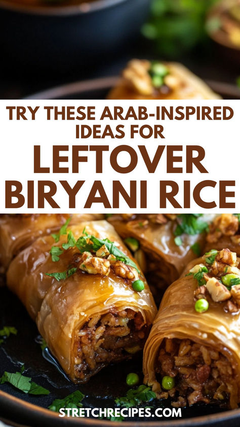 Got leftover biryani rice? Discover unique Arab-inspired recipes to transform it into new meals! From a flavorful lentil salad to sweet baklava rolls, this guide offers delicious ways to enjoy every grain. Save this for later and check out the blog for more tips! Leftover Rice Ideas, Arab Rice, Rice Breakfast Recipes, Baklava Rolls, Rice Ideas, Rice Breakfast, Leftover Rice Recipes, Best Rice Recipe, Mexican Rice Easy