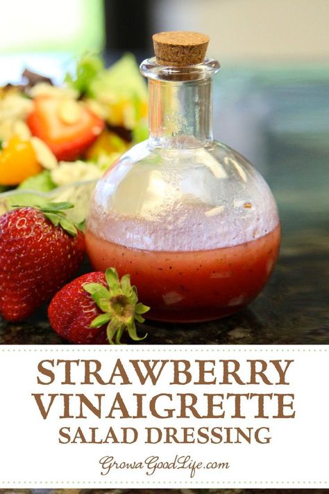 With just a few simple ingredients, this strawberry vinaigrette salad dressing is easy to whip up in a blender or food processor. Visit for full recipe and process. Strawberry Vinegarette, Strawberry Salad Dressing, Dressing Recipes Thanksgiving, Strawberry Vinaigrette, Homemade Balsamic Vinaigrette, Salad Dressing Recipes Healthy, Basil Vinaigrette, Vinaigrette Salad, Raspberry Vinaigrette