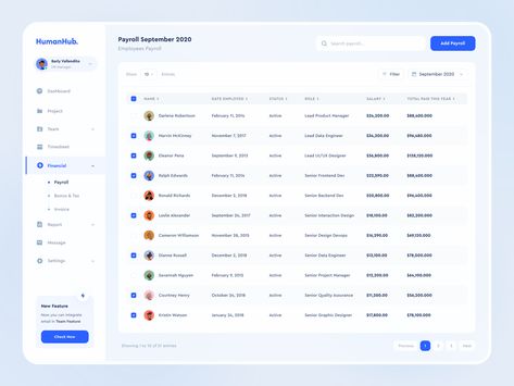 HumanHub - Dashboard & Payroll - Web App by Barly Vallendito for Dipa Inhouse on Dribbble Backend Design, Admin Ui, Web App Ui Design, Dashboard App, Dashboard Interface, Ui Ux 디자인, Web Dashboard, Ui Design Dashboard, Ui Design Website