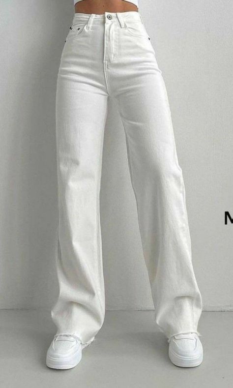 White Pants, White Jeans, Full Length, High Waist, Heels, Pants, White, Trousers