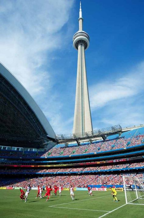 Toronto FC 1 Liverpool 1 in July 2012 at the Rogers Centre. Action from the friendly with the CN Tower looming near by. Rogers Centre, Word Cup, Toronto Fc, The Great White, Football Stadiums, 2024 Vision, Cn Tower, Liverpool, Toronto