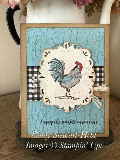 Home To Roost, Crackle Paint, Crackle Painting, Hand Made Greeting Cards, Chickens And Roosters, Bird Cards, Marianne Design, Friendship Cards, Stamping Up Cards