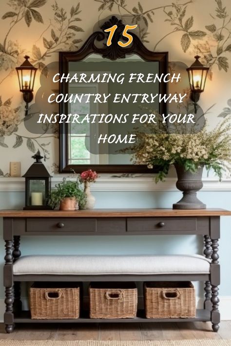 Step into a warm and inviting space with these charming French country entryway ideas. From rustic furniture to elegant decor, each inspiration showcases how to blend functionality with style in your home. Discover how the right lighting, a beautiful mirror, and carefully chosen accessories can transform your entry into a welcoming haven. Center Hall Colonial Entryway, French Provincial Entryway, Front Entry Way Ideas, Country Entryway Ideas, Parisian Entryway, Cottage Entryway Ideas, Vintage Entryway Ideas, Entry Room Ideas, French Country Entryway Ideas