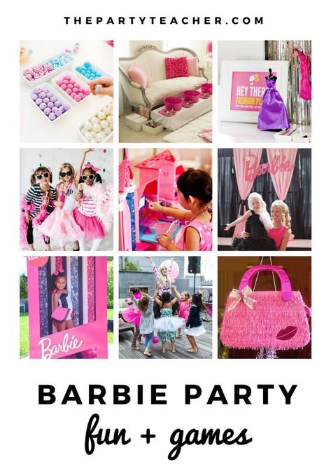 Barbie Themed Birthday Activities, Barbie Party Entertainment, Barbie And Ken Party Games, Barbie Party Games For Adults, Barbie Karaoke Party, Barbie Birthday Game Ideas, Barbie Theme Party Activities, Barbie Day Activities, Barbie Themed Scavenger Hunt