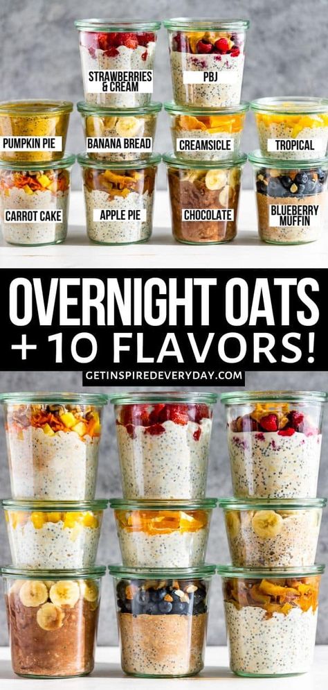 How To Make Overnight Oats ( 10 Flavors) Dessert Flavors, Breakfast For Busy Mornings, Best Overnight Oats Recipe, Vegan Gluten Free Breakfast, Easy Overnight Oats, Oat Recipes Healthy, Overnight Oats Recipe Healthy, Overnight Oats Healthy, Oatmeal Cups