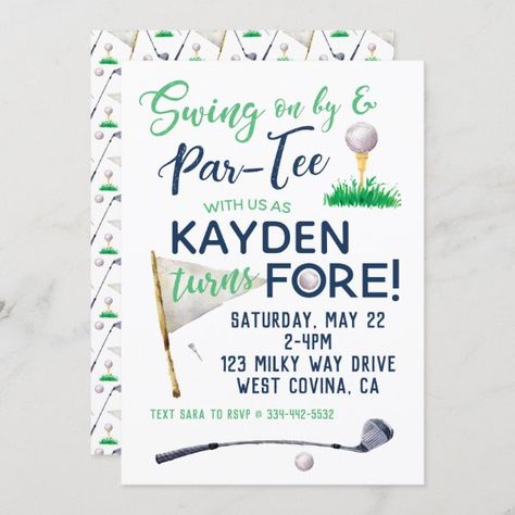 Watercolor FORE Golf Birthday Invitation Hole In One Party, Golf Birthday Ideas, Golf Theme Party, Sports Birthday Invitations, Golf Invitation, Golf Birthday Party, Birthday Themes For Boys, 40th Birthday Invitations, Golf Birthday