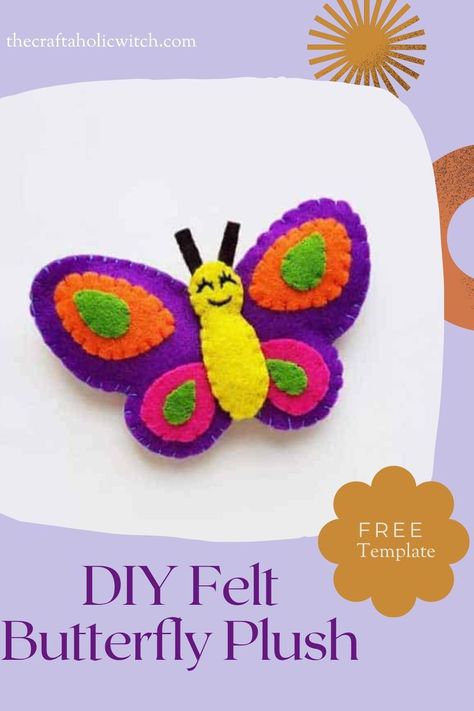 How to Make a Felt Butterfly Plush Felt Butterfly Pattern, Free Plush Pattern, Plush Template, Felt Owl Pattern, Felt Butterfly, Easy Felt Crafts, Plush Craft, Plush Diy, Kid Craft Ideas