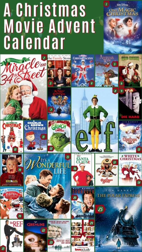 Christmas Film Advent Calendar, Christmas Movie Themed Gifts, Christmas Movie Advent Calendar, Christmas Night Ideas, Movie Advent Calendar, Graduation Prayers, Movie Calendar, Themed Meals, Die Hard Christmas