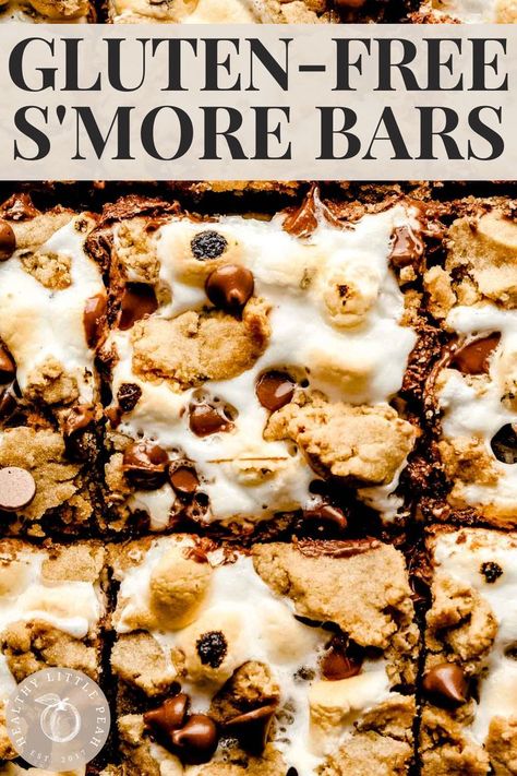 No fire is required for these soft and gooey Gluten-Free S’more Bars. A buttery cookie and graham cracker crust paired with melted chocolate and marshmallows. The ultimate dessert that will make you feel like a kid again! #s'mores #summerdesserts #kidrecipes #dessert #glutenfreerecipes Gluten Free Smores, Gluten Free Cookie Bars, Buttery Cookie, Gluten Free Graham Crackers, Roasted Tomato Basil Soup, Gluten Free Bars, Easy Gluten Free Desserts, Basil Soup, Tomato Basil Soup