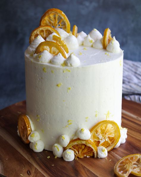 Lemon Vanilla Cake, Lemon Birthday Cakes, Lemon Meringue Cake, Candied Lemon Slices, Lemon Curd Cake, Passover Desserts, Citrus Cake, Fruity Cake, Meringue Recipe