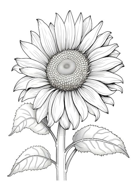 Sun Flower Coloring Pages, Sunflower Coloring Page, Sunflower Line Art, Sunflower Outline, Sunflower Sketch, Sunflower Coloring, Hand Drawn Sunflower, Sunflower Sketches, Drawn Sunflower