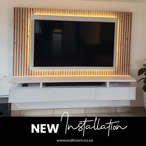 The backlights draw the eye to the TV, the slatted backboard gives a sense of warmth and coziness and the white shelf adds that touch of class - together, they form a perfect product for an exclusive client. This is another installation that brings us joy in capturing our client’s needs and wants and then delivering over and above their expectations. You could have a Wallroom too. Contact us to place your order for 2023! #ChristmasEve #interiordesign #architecture #interior #homedecor #style #ho White Shelf, Needs And Wants, Corner Tv, White Shelves, Touch Of Class, Architecture Interior, The Eye, The White, Floating