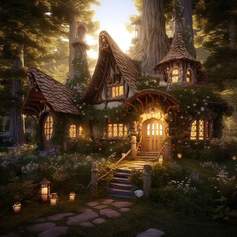 Magical Village Aesthetic, Witch House Concept Art, Fantasy Treehouse, Magical Village, Village Aesthetic, Fantasy Cottage, Fairytale House, Countryside Cottage, Episode Backgrounds