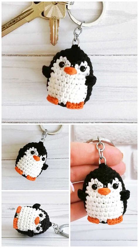 Crochet Keychain Amigurumi Free Pattern Keyring Crochet Pattern, Crochet Penguin Keychain Pattern Free, Crochet Christmas Keyrings, Key Ring Crochet Free Pattern, Disney Crochet Keychain, Crochet Mini Toys Free Pattern, Crochet Keyring Free Pattern Amigurumi, Penguin Crochet Keychain, Christmas Crochet Keychain Pattern