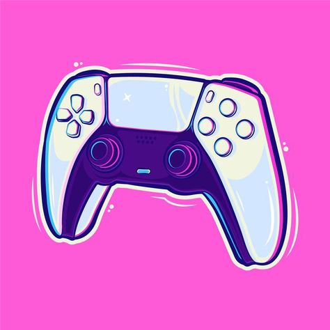 Playstation stick controller cartoon ill... | Premium Vector #Freepik #vector #background #technology #computer #button Playstation Controller Drawing, Playstation Illustration, Controller Aesthetic, Poster Motion, Gaming Icon, Xbox Logo, Ipad Themes, Designs Background, Retro Games Poster