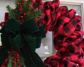 Country Fall Decor, Buffalo Plaid Wreath, Farmhouse Christmas Wreath, Plaid Wreath, Fall Decor Wreaths, Yellow Wreath, Buffalo Plaid Christmas Tree, Burlap Christmas Wreath, Red Buffalo Plaid