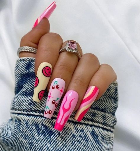 Mix Match Nails, Flame Nail Art, Nail Art Set, Luxury Nails, Dream Nails, Nail Art Summer, Nail Arts, Best Acrylic Nails, Long Acrylic Nails