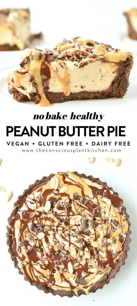 Paleo Peanut Butter Pie, Protein Peanut Butter Pie, Healthy Peanut Butter Pie, Low Gi Desserts, Vegan Peanut Butter Pie, Vegan Pecan Pie, Chocolate Mousse Pie, Almond Crust, Vegan Pecan