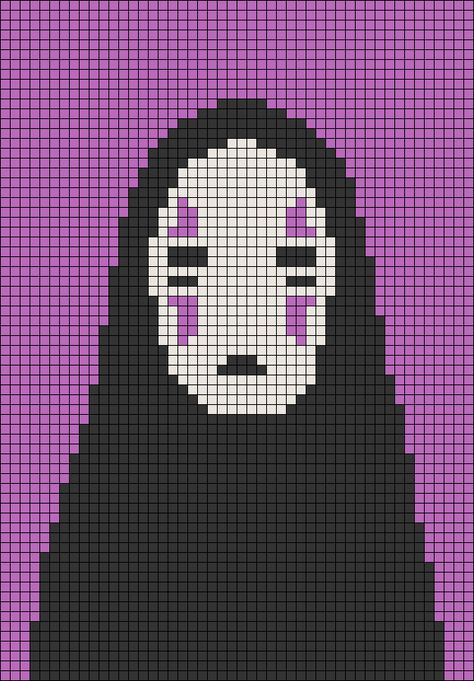 No Face Grid Pattern, Crochet Graph Patterns Studio Ghibli, Alpha Patterns Crochet Studio Ghibli, Crochet Pixel Pattern Studio Ghibli, Pixel Art Pattern Ghibli, Ghibli Pixel Pattern, No Face Alpha Pattern, Studio Ghibli Crochet Graph, Studio Ghibli Bead Pattern