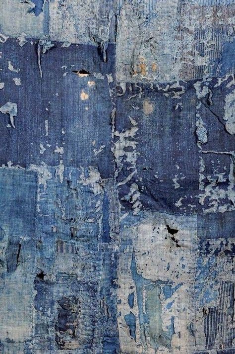 Japanese Boro, Denim Art, Denim Inspiration, Peeling Paint, Japanese Textiles, Indigo Dye, Color Textures, Fabric Art, Shibori