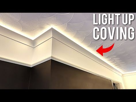 (2552) DIY LED COVING + PICTURE RAIL - On A Budget! - YouTube Picture Rail Led Lighting, Picture Rail Lighting, Diy Crown Molding With Led Lights, Led Coving, Crown Molding Lighting, Cornice Lighting, Coving Lighting, Flat Crown Molding, Molding Lighting