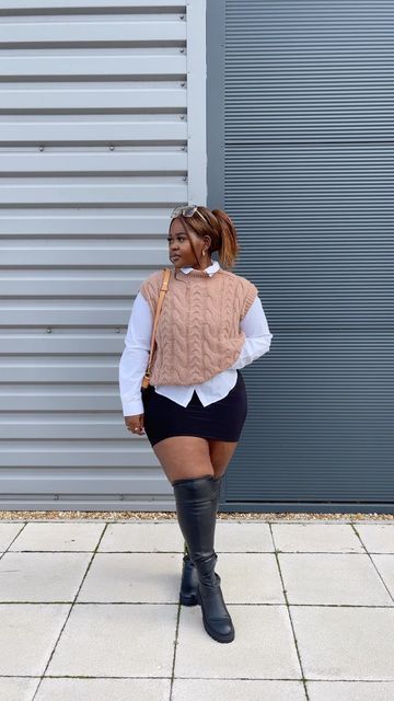 SK📷 | Content Creator🎥 on Instagram: "The thigh boots and knit vests are back out 🍁🍂 #fallfashion #autumnoutfit #fyp #foryou #viral #knitwear #thighhighboots" How To Style Thigh High Boots, Style Thigh High Boots, Legging Boots, Knit Vests, Thigh High Boots Outfit, Boots Outfits, Baddie Fits, Thigh Boots, Popsugar Fashion