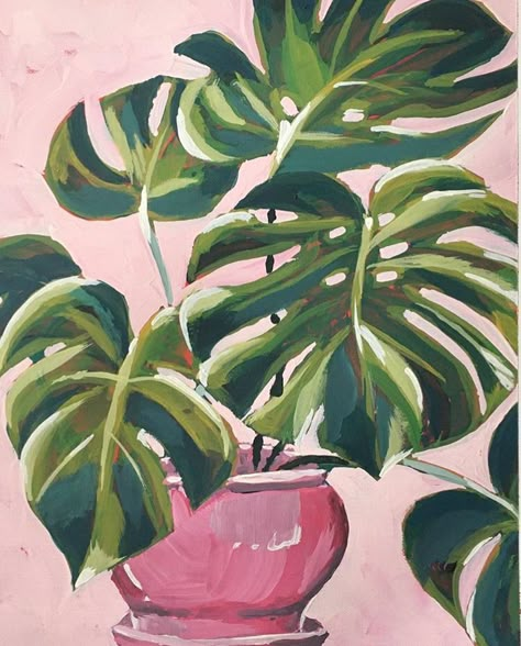 Monstera Plant Painting Acrylic, Acrylic Painting Plants, Monstera Plant Painting, Plants Illustration Art, Plant Painting Acrylic, Bright Art Prints, Monstera Painting, Plant Paintings, Plants Painting